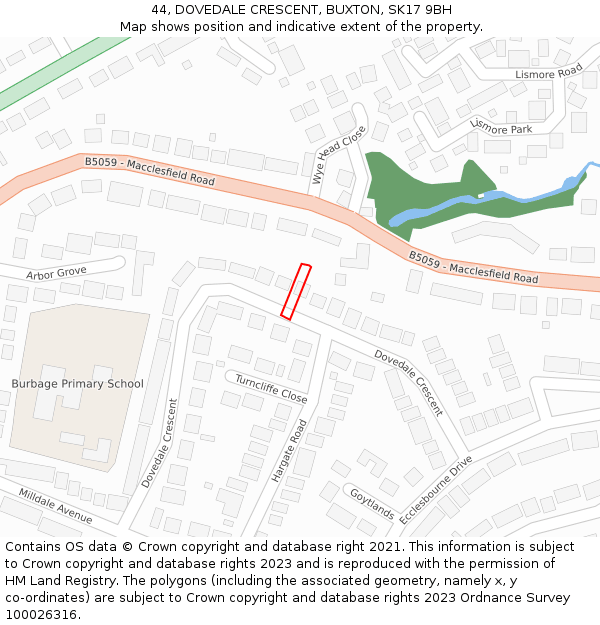 44, DOVEDALE CRESCENT, BUXTON, SK17 9BH: Location map and indicative extent of plot