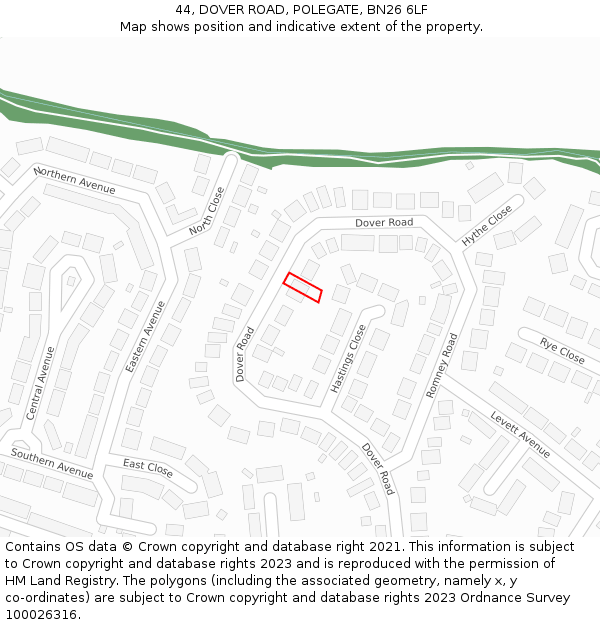 44, DOVER ROAD, POLEGATE, BN26 6LF: Location map and indicative extent of plot