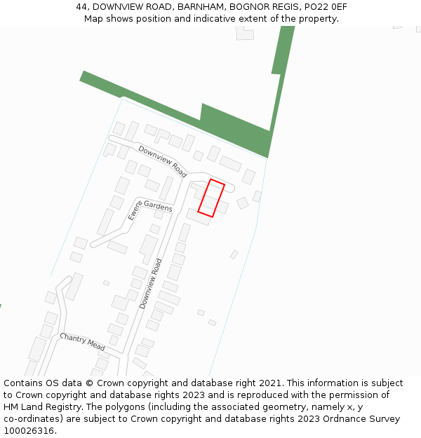 44, DOWNVIEW ROAD, BARNHAM, BOGNOR REGIS, PO22 0EF: Location map and indicative extent of plot