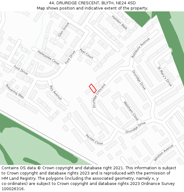 44, DRURIDGE CRESCENT, BLYTH, NE24 4SD: Location map and indicative extent of plot