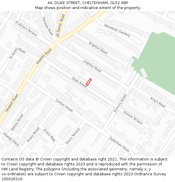 44, DUKE STREET, CHELTENHAM, GL52 6BP: Location map and indicative extent of plot