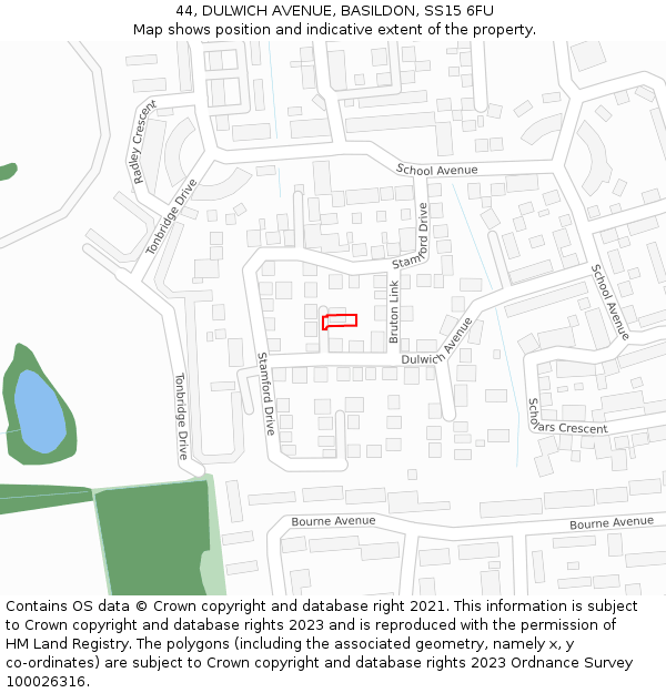 44, DULWICH AVENUE, BASILDON, SS15 6FU: Location map and indicative extent of plot