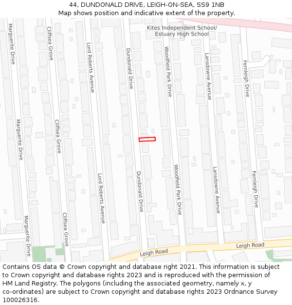 44, DUNDONALD DRIVE, LEIGH-ON-SEA, SS9 1NB: Location map and indicative extent of plot