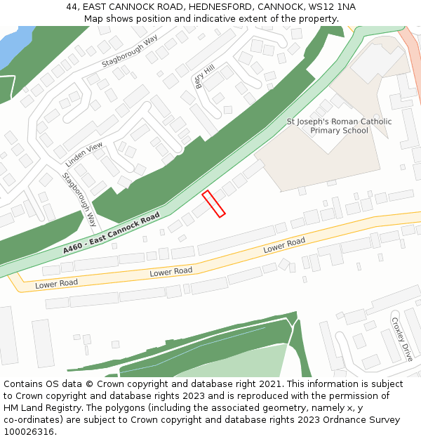 44, EAST CANNOCK ROAD, HEDNESFORD, CANNOCK, WS12 1NA: Location map and indicative extent of plot