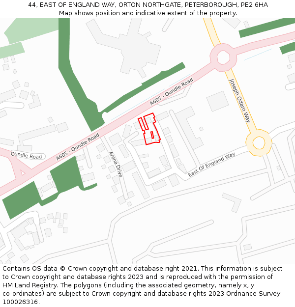 44, EAST OF ENGLAND WAY, ORTON NORTHGATE, PETERBOROUGH, PE2 6HA: Location map and indicative extent of plot