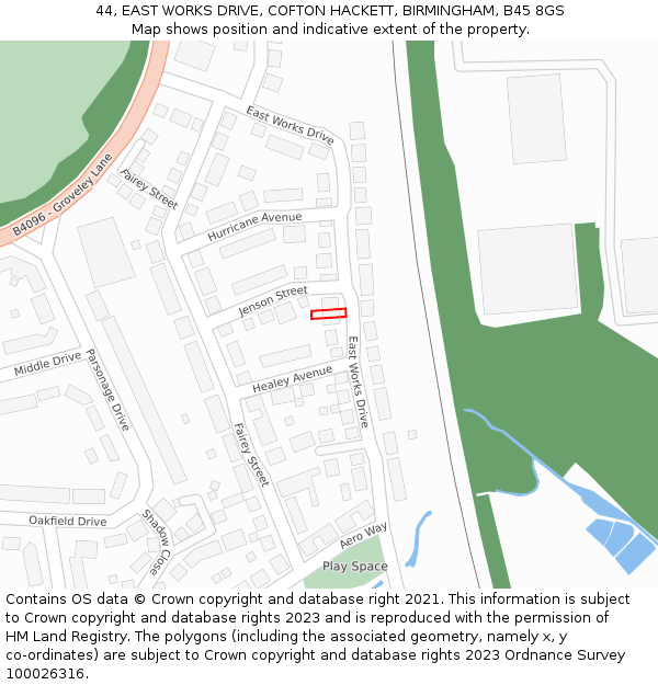 44, EAST WORKS DRIVE, COFTON HACKETT, BIRMINGHAM, B45 8GS: Location map and indicative extent of plot