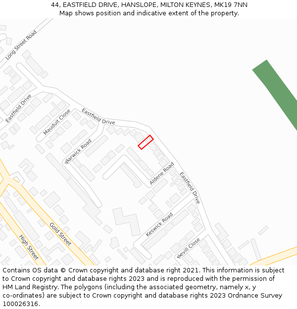 44, EASTFIELD DRIVE, HANSLOPE, MILTON KEYNES, MK19 7NN: Location map and indicative extent of plot