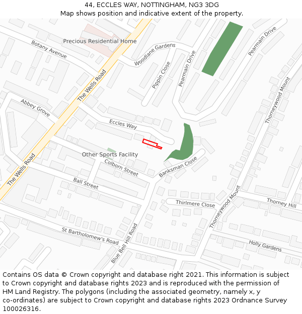44, ECCLES WAY, NOTTINGHAM, NG3 3DG: Location map and indicative extent of plot