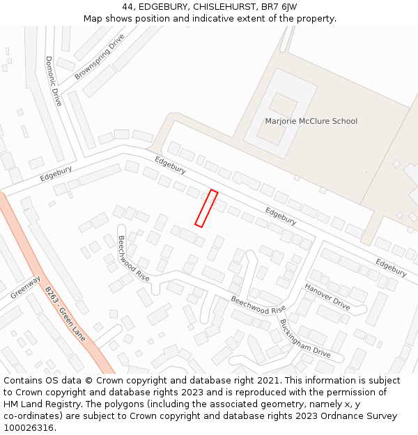 44, EDGEBURY, CHISLEHURST, BR7 6JW: Location map and indicative extent of plot