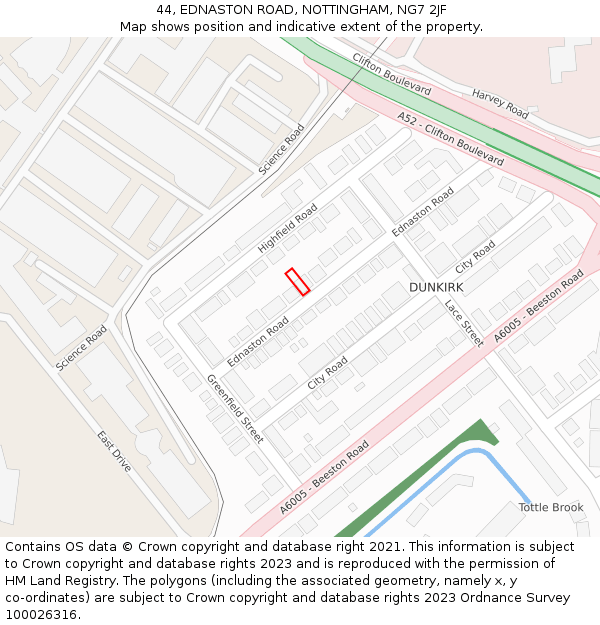 44, EDNASTON ROAD, NOTTINGHAM, NG7 2JF: Location map and indicative extent of plot