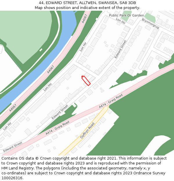 44, EDWARD STREET, ALLTWEN, SWANSEA, SA8 3DB: Location map and indicative extent of plot