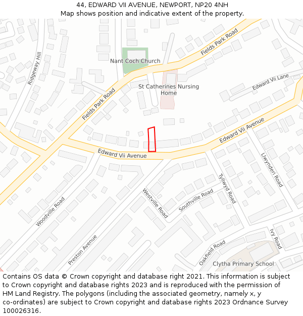 44, EDWARD VII AVENUE, NEWPORT, NP20 4NH: Location map and indicative extent of plot