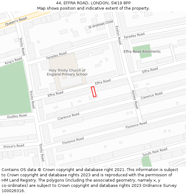44, EFFRA ROAD, LONDON, SW19 8PP: Location map and indicative extent of plot