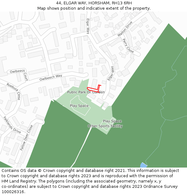 44, ELGAR WAY, HORSHAM, RH13 6RH: Location map and indicative extent of plot