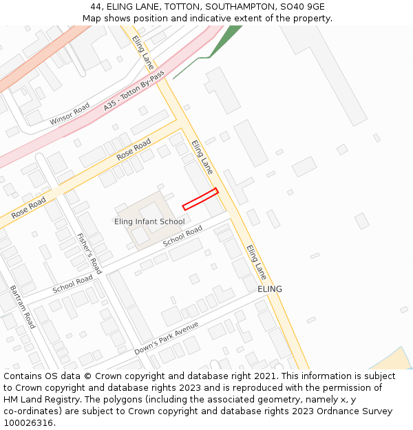 44, ELING LANE, TOTTON, SOUTHAMPTON, SO40 9GE: Location map and indicative extent of plot