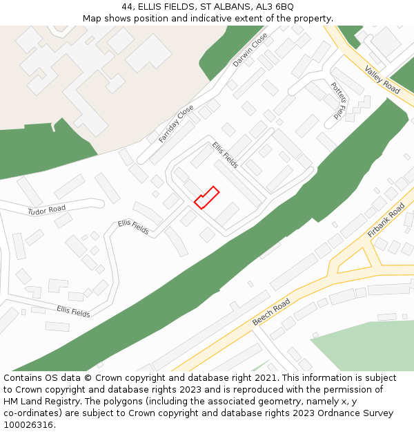 44, ELLIS FIELDS, ST ALBANS, AL3 6BQ: Location map and indicative extent of plot