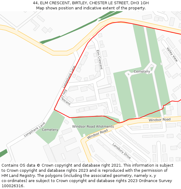 44, ELM CRESCENT, BIRTLEY, CHESTER LE STREET, DH3 1GH: Location map and indicative extent of plot