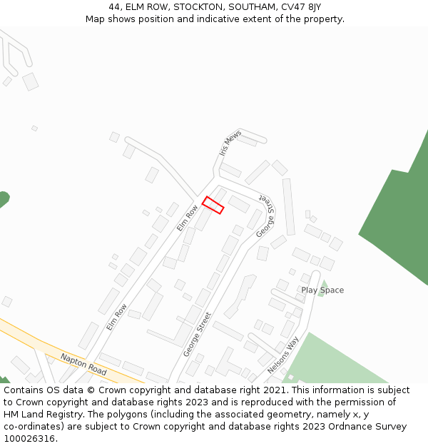 44, ELM ROW, STOCKTON, SOUTHAM, CV47 8JY: Location map and indicative extent of plot