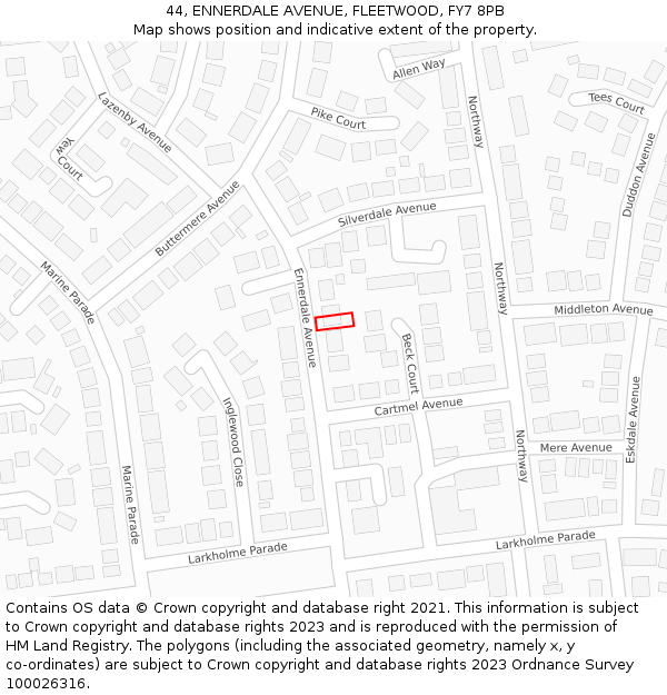 44, ENNERDALE AVENUE, FLEETWOOD, FY7 8PB: Location map and indicative extent of plot