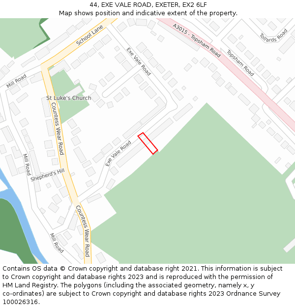 44, EXE VALE ROAD, EXETER, EX2 6LF: Location map and indicative extent of plot