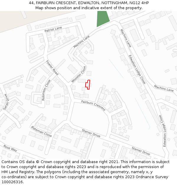 44, FAIRBURN CRESCENT, EDWALTON, NOTTINGHAM, NG12 4HP: Location map and indicative extent of plot