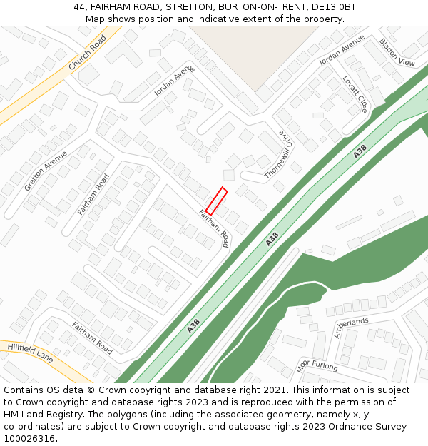 44, FAIRHAM ROAD, STRETTON, BURTON-ON-TRENT, DE13 0BT: Location map and indicative extent of plot