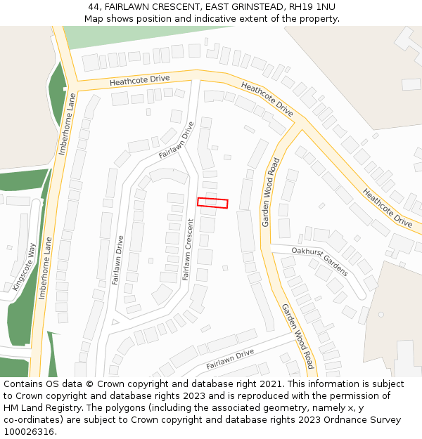 44, FAIRLAWN CRESCENT, EAST GRINSTEAD, RH19 1NU: Location map and indicative extent of plot