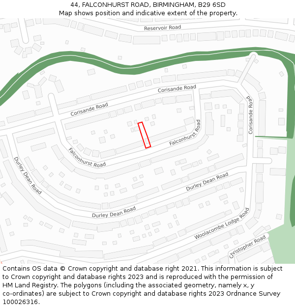 44, FALCONHURST ROAD, BIRMINGHAM, B29 6SD: Location map and indicative extent of plot