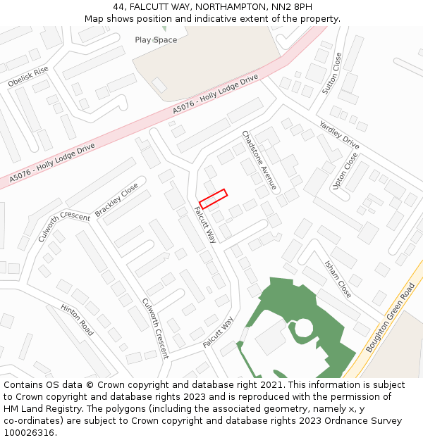 44, FALCUTT WAY, NORTHAMPTON, NN2 8PH: Location map and indicative extent of plot