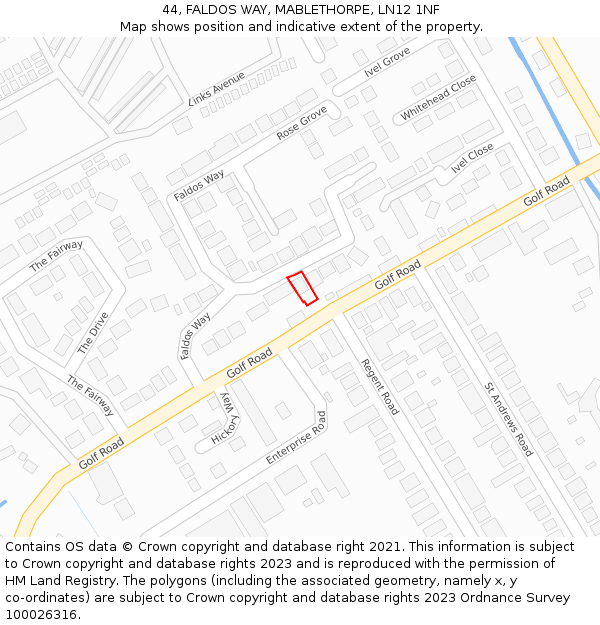 44, FALDOS WAY, MABLETHORPE, LN12 1NF: Location map and indicative extent of plot