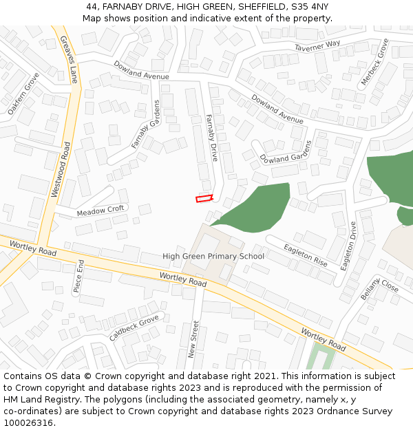 44, FARNABY DRIVE, HIGH GREEN, SHEFFIELD, S35 4NY: Location map and indicative extent of plot