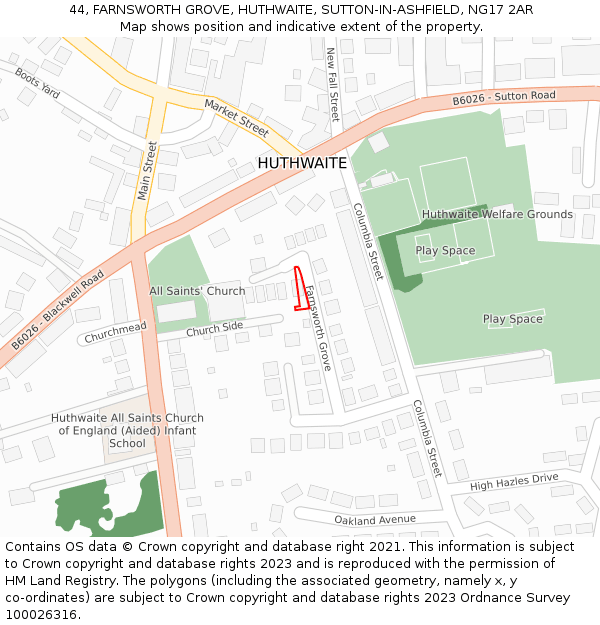 44, FARNSWORTH GROVE, HUTHWAITE, SUTTON-IN-ASHFIELD, NG17 2AR: Location map and indicative extent of plot