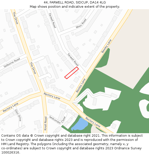 44, FARWELL ROAD, SIDCUP, DA14 4LG: Location map and indicative extent of plot