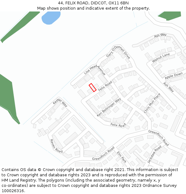 44, FELIX ROAD, DIDCOT, OX11 6BN: Location map and indicative extent of plot