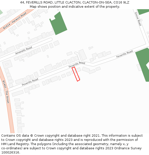 44, FEVERILLS ROAD, LITTLE CLACTON, CLACTON-ON-SEA, CO16 9LZ: Location map and indicative extent of plot