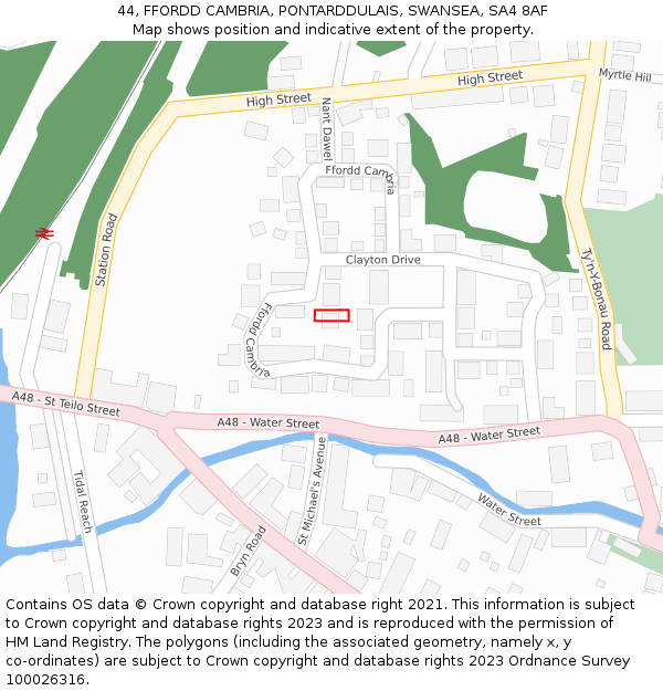 44, FFORDD CAMBRIA, PONTARDDULAIS, SWANSEA, SA4 8AF: Location map and indicative extent of plot