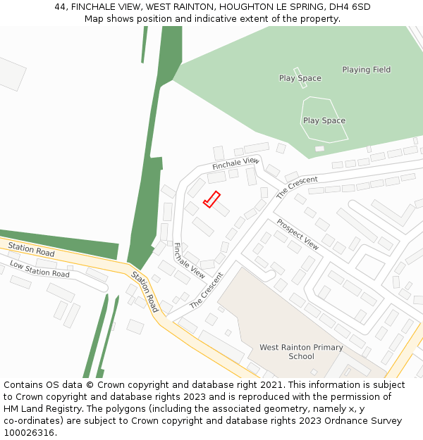 44, FINCHALE VIEW, WEST RAINTON, HOUGHTON LE SPRING, DH4 6SD: Location map and indicative extent of plot