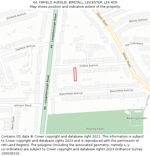 44, FIRFIELD AVENUE, BIRSTALL, LEICESTER, LE4 4DR: Location map and indicative extent of plot