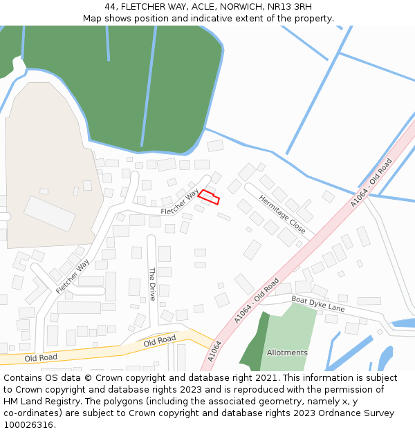 44, FLETCHER WAY, ACLE, NORWICH, NR13 3RH: Location map and indicative extent of plot