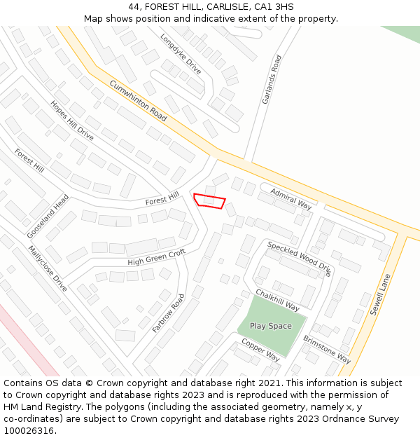 44, FOREST HILL, CARLISLE, CA1 3HS: Location map and indicative extent of plot