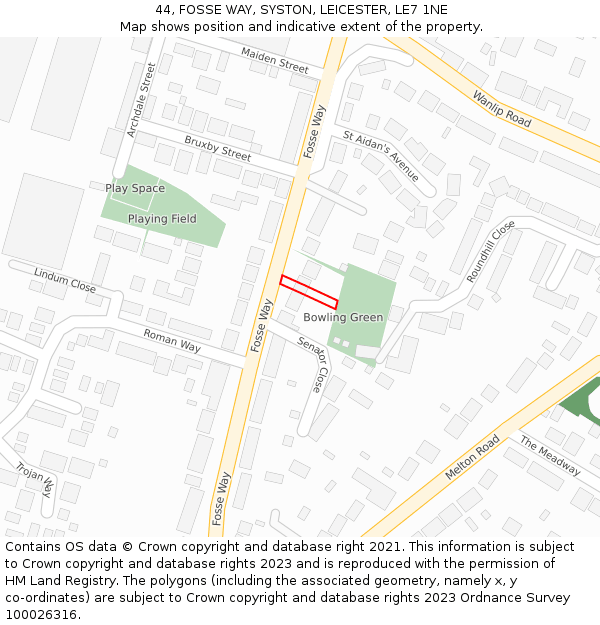 44, FOSSE WAY, SYSTON, LEICESTER, LE7 1NE: Location map and indicative extent of plot