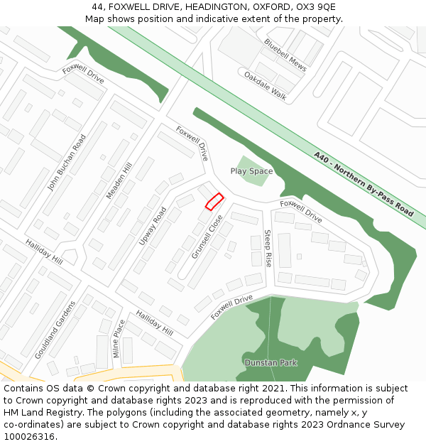 44, FOXWELL DRIVE, HEADINGTON, OXFORD, OX3 9QE: Location map and indicative extent of plot