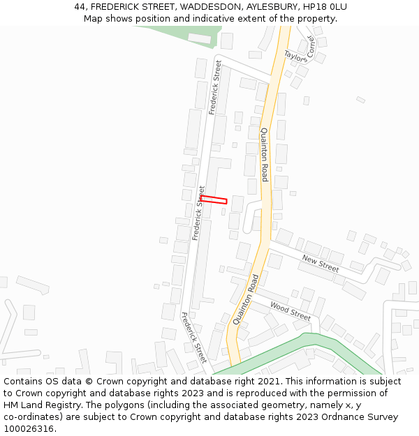 44, FREDERICK STREET, WADDESDON, AYLESBURY, HP18 0LU: Location map and indicative extent of plot