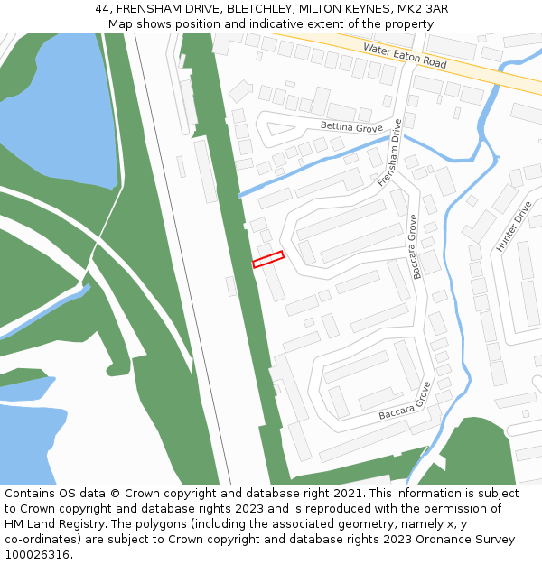 44, FRENSHAM DRIVE, BLETCHLEY, MILTON KEYNES, MK2 3AR: Location map and indicative extent of plot