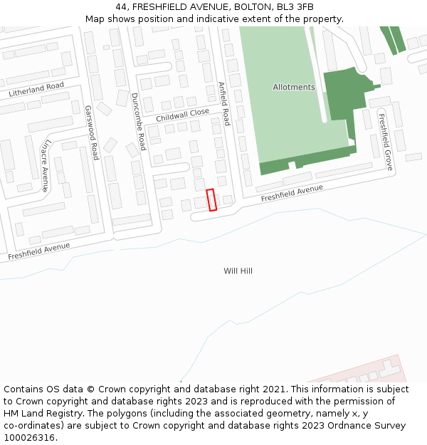 44, FRESHFIELD AVENUE, BOLTON, BL3 3FB: Location map and indicative extent of plot