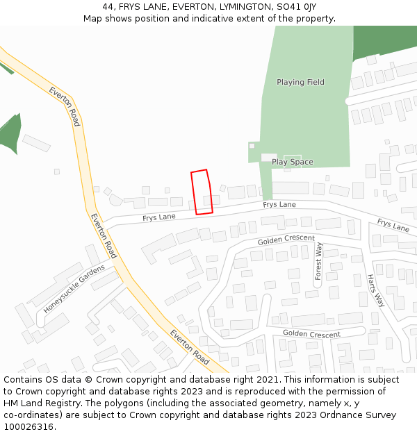 44, FRYS LANE, EVERTON, LYMINGTON, SO41 0JY: Location map and indicative extent of plot