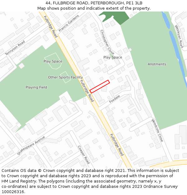 44, FULBRIDGE ROAD, PETERBOROUGH, PE1 3LB: Location map and indicative extent of plot