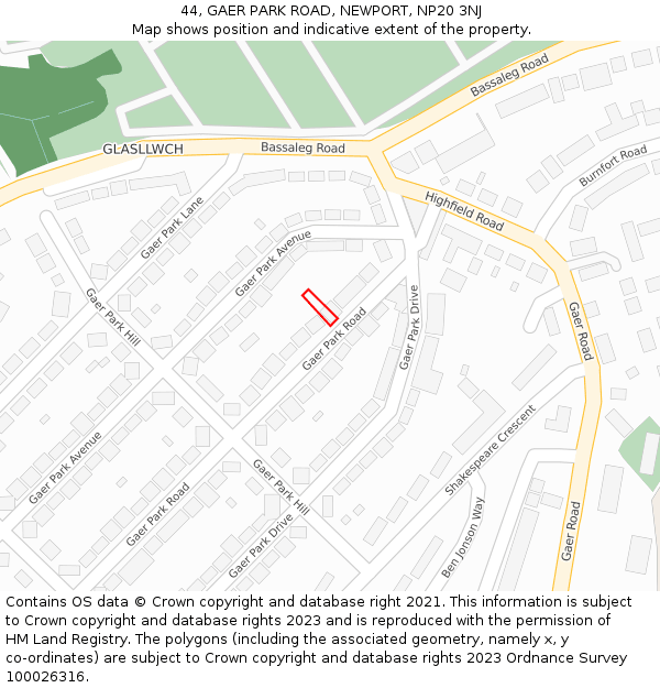 44, GAER PARK ROAD, NEWPORT, NP20 3NJ: Location map and indicative extent of plot