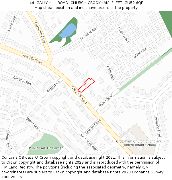 44, GALLY HILL ROAD, CHURCH CROOKHAM, FLEET, GU52 6QE: Location map and indicative extent of plot