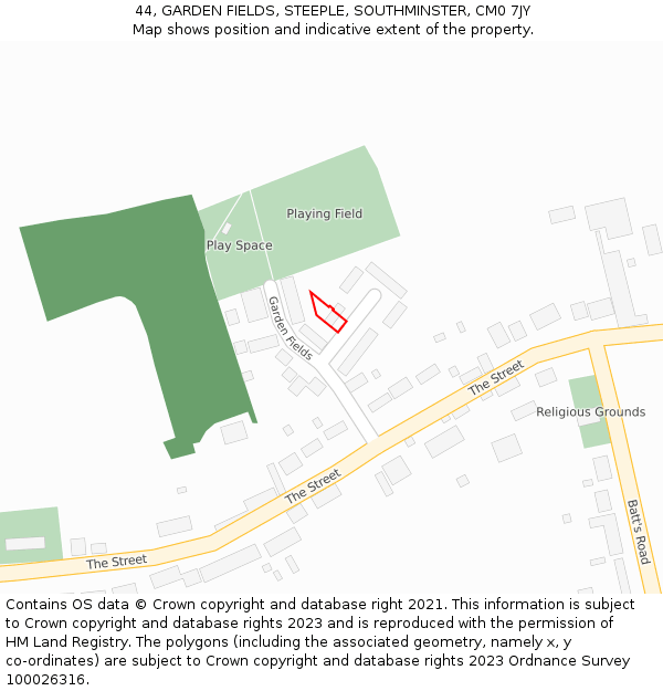 44, GARDEN FIELDS, STEEPLE, SOUTHMINSTER, CM0 7JY: Location map and indicative extent of plot